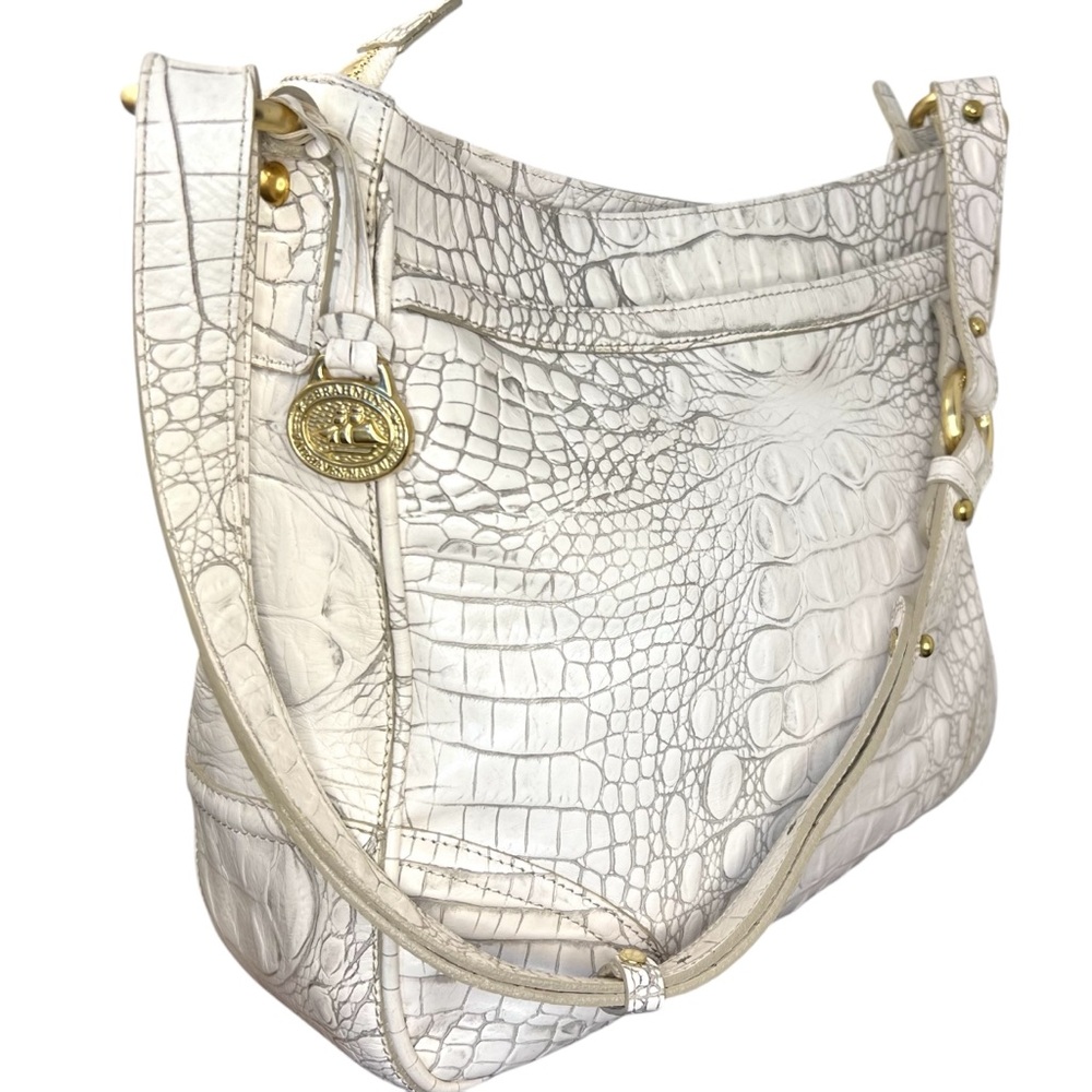 Brahmin White Cream Shoulder Bag with Textured Elegance